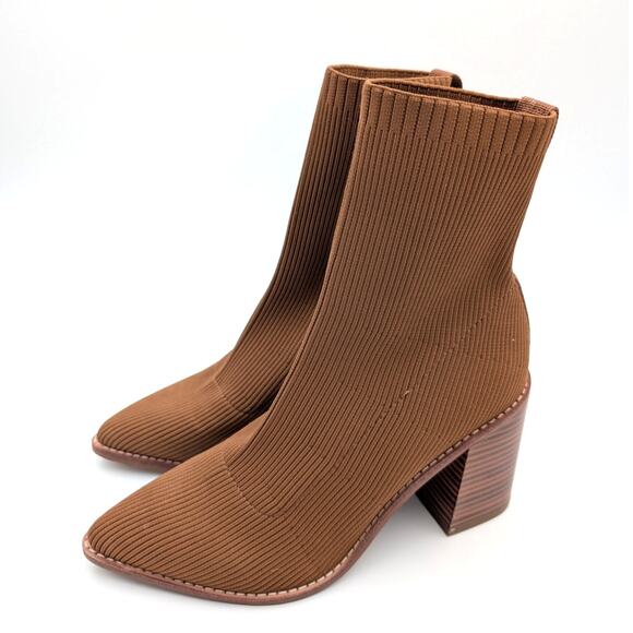 Steven New York Nixie Sock Heel Ankle Boots Women's Cognac Size US9 EU40 - Picture 1 of 13